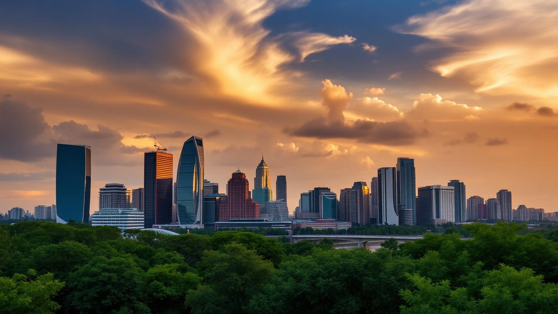 Modern African city skyline at golden hour